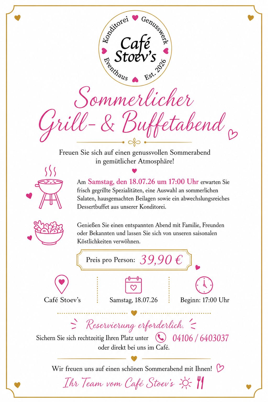 Flyer zum sommerlichen Grill- und Buffetabend 2026